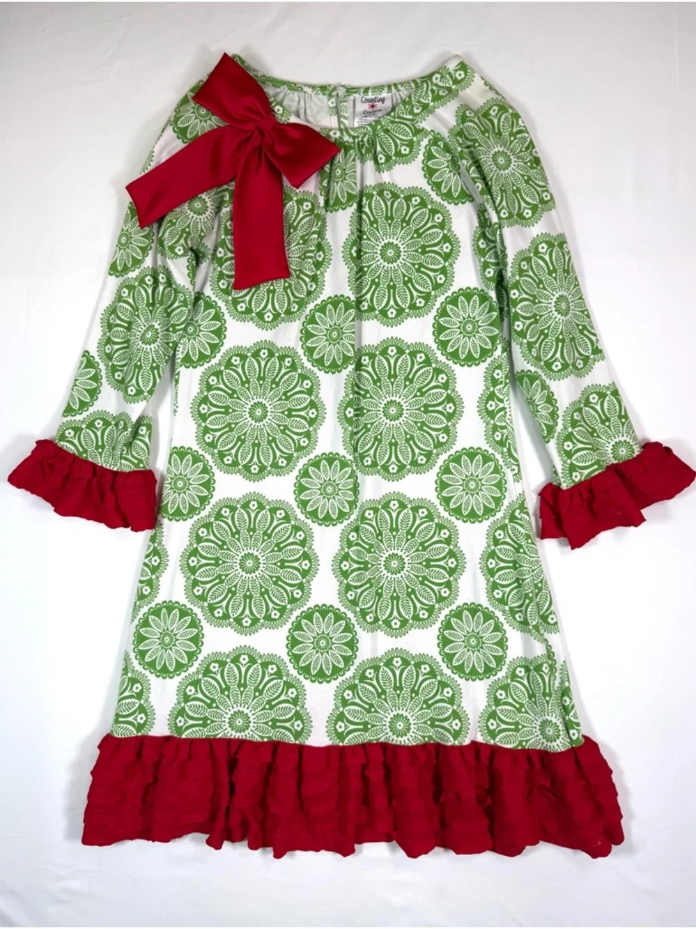 COUNTING DAISIES Girls Dress 16 Christmas Cottagecore Preppy Bow Ruffle‎ Floral
